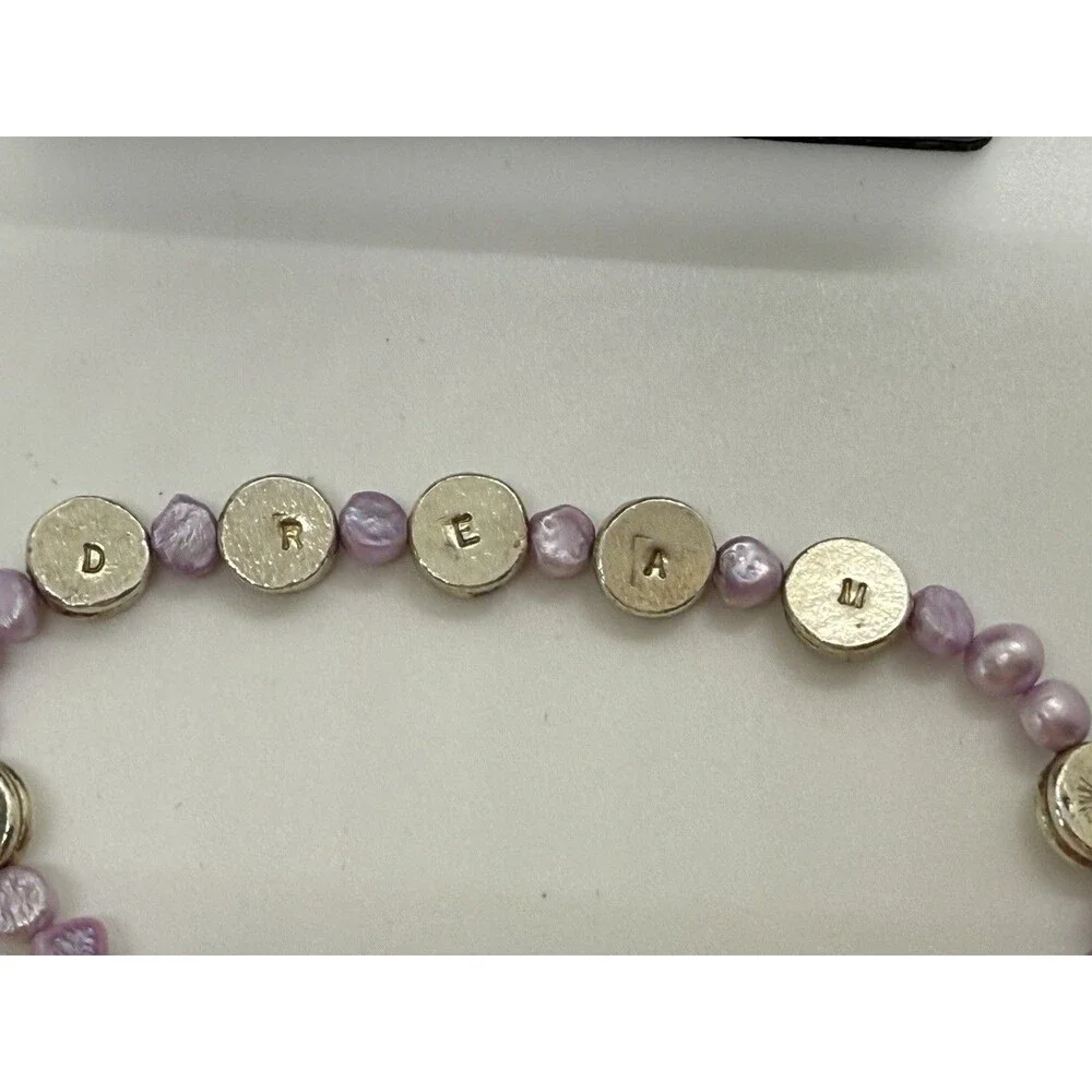 Lavender Baroque Pearls 925 Sterling Silver Jewelry Bracelet With DREAM Engraved